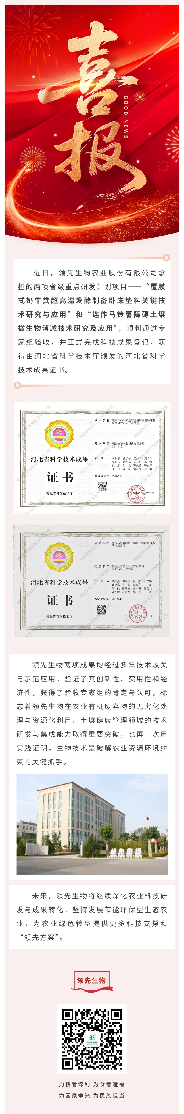 【喜訊】領先生物斬獲兩項省級科技成果！